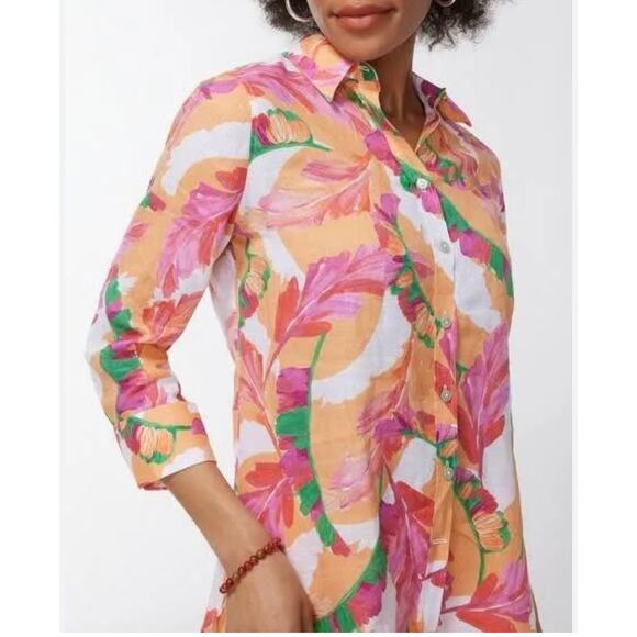 Chico's Women's Floral No-Iron Linen 3/4 Sleeve Foliage Shirt Multicolor Size 16 - Picture 2 of 11
